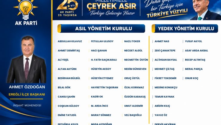 AK Parti Ereğli’nin Asil ve Yedek Yönetim Kurulu Listesi Belli Oldu